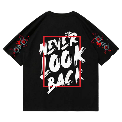 JustMini “Never Look Back” Oversized Graphic Tee – Redefine Your Grind